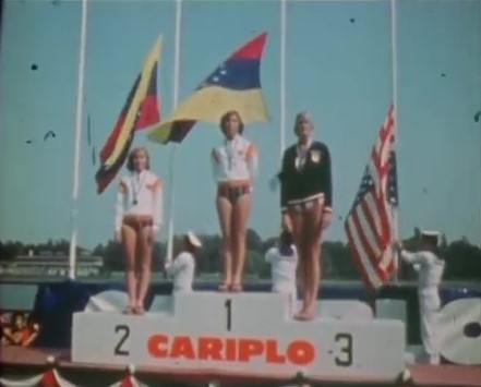 Women's Trick podium at the 1977 World Water Ski Championships in Milan