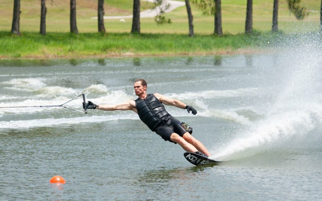 Vaughn competes on the Pro Tour for waterskiing.