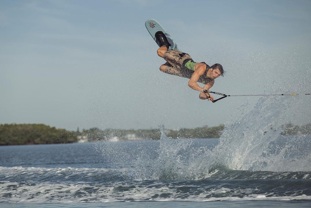 Joel Poland performs a Raley on his Radar trick ski