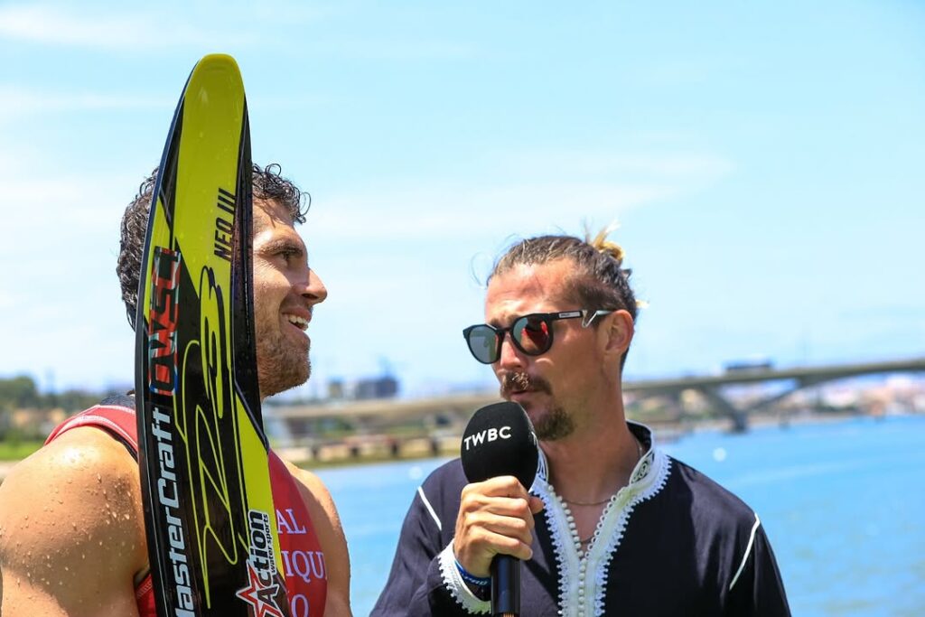 Freddie Winter is interviewed after winning the 2025 Royal Nautique Pro in Rabat, Morocco