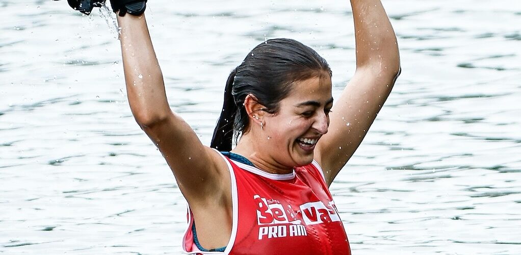 Ali Garcia reacts to a new personal best and qualifying for the finals at the 2025 San Gervasio ProAm