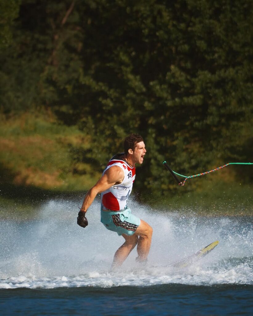 Freddie Winter slaloms at the 2025 Monaco Waterski Cup
