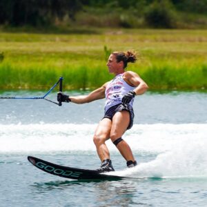 Regina Jaquess slaloms at the 2025 Travers Grand Prix