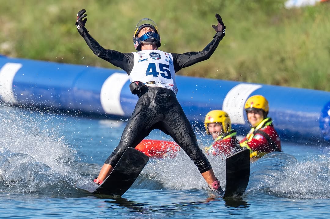 @teamcanski world overall champion @dorienllewellyn during the 2025 IWWF World Waterski Championships at Parco Nautico del Sesia in Novara, Italy.